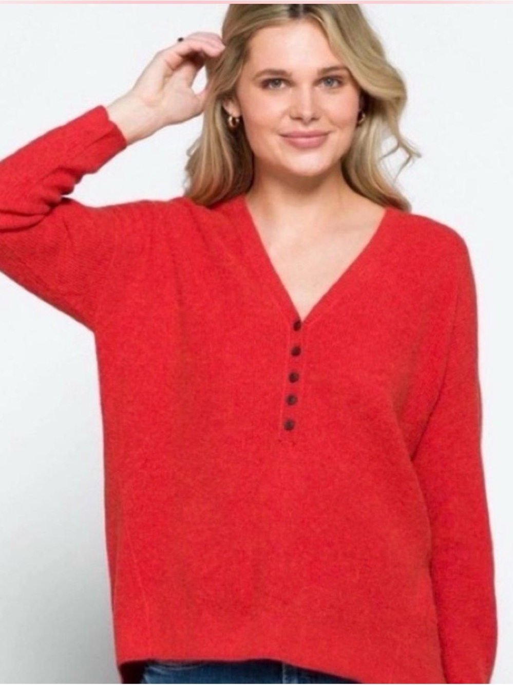 Madewell Red V-Neck Button-Front Sweater